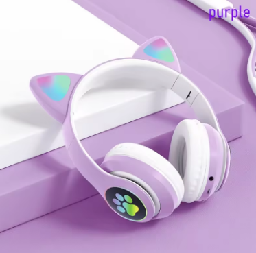 Gaming Headphones Cat Ears | LED RGB Light Foldable Headset